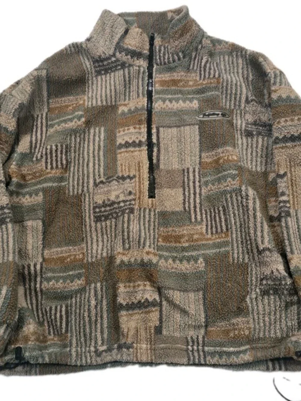 Columbia Brown Tan Green Patterned Sherpa Half-Zip Pullover Size Large